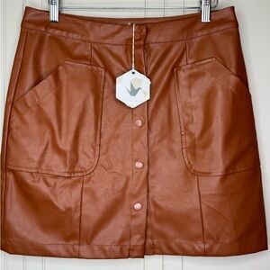 NWT paper crane faux Brown Leather Skirt